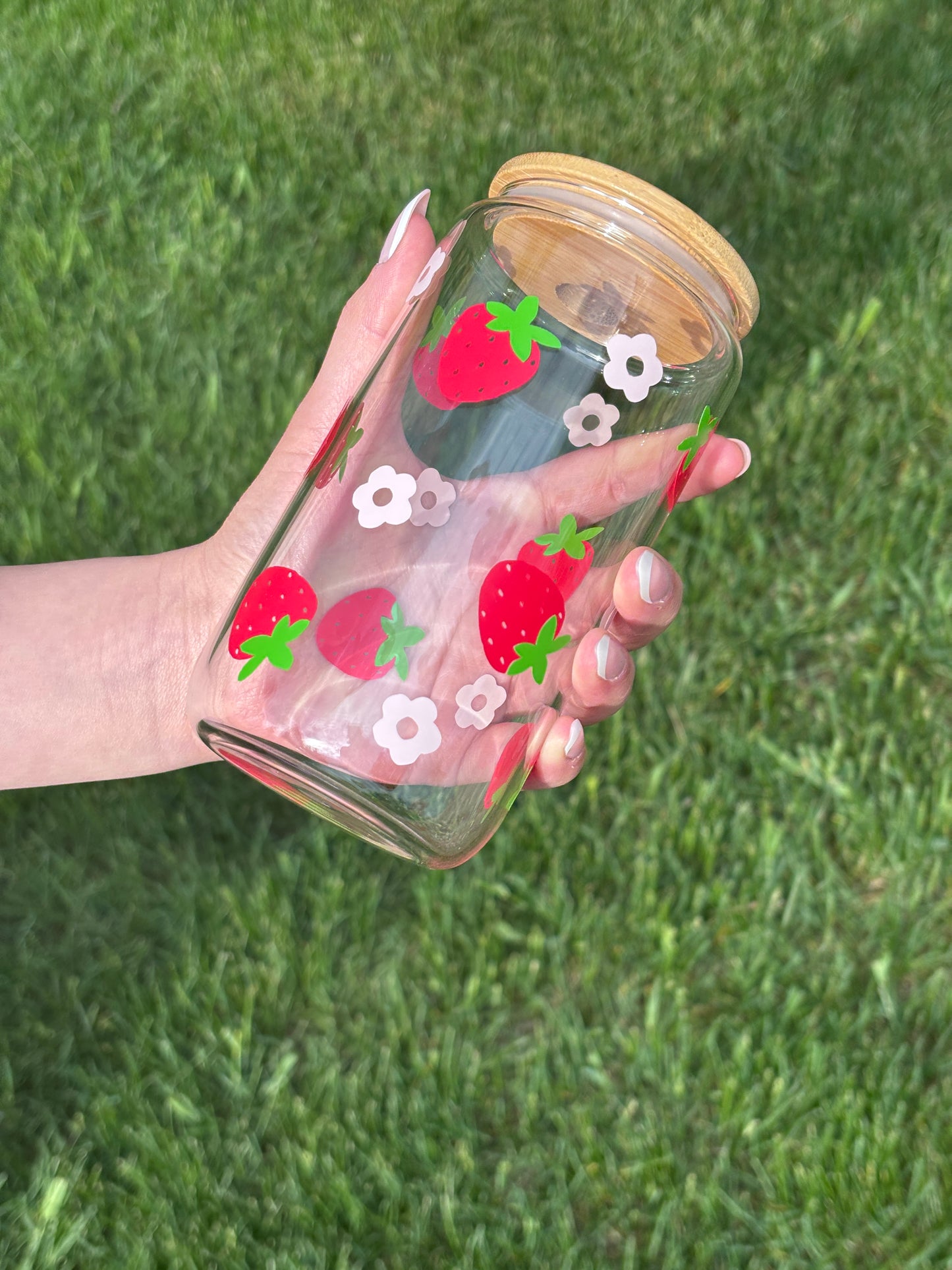Strawberry Glass Can Cup