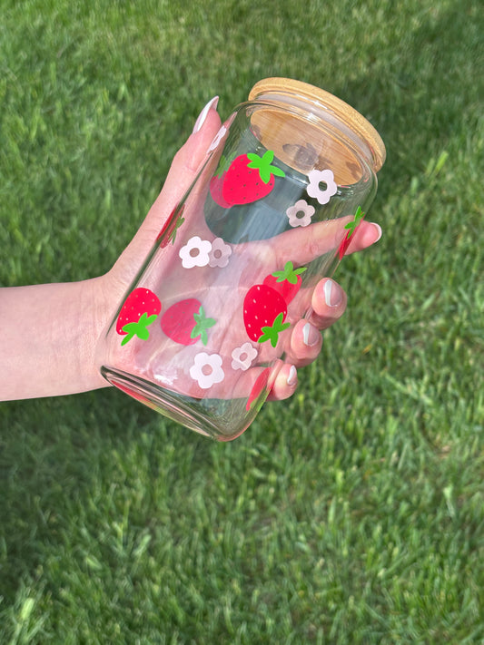 Strawberry Glass Can Cup